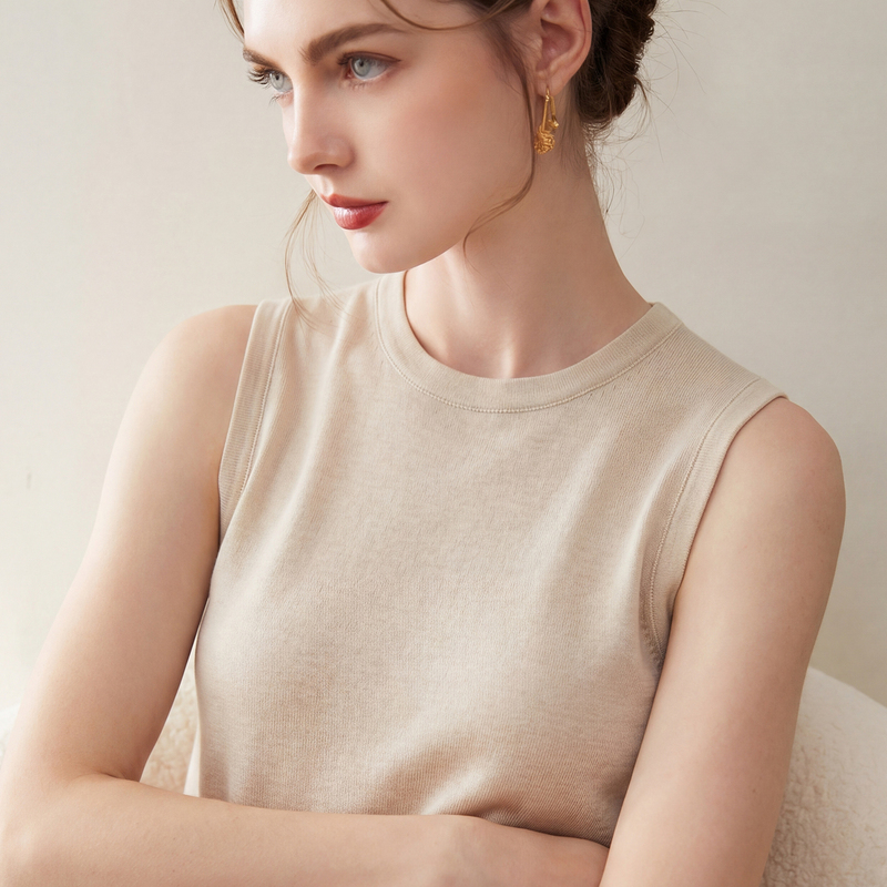 Commuting Casual Silk Lyocell Round Neck Knitted Vest for Women, Thin Style, Summer 2026, Loose Sleeveless Slimming Top Commuting Casual Silk Lyocell Round Neck Knitted Vest for Women, Thin Style, Summer 2026, Loose Sleeveless Slimming Top