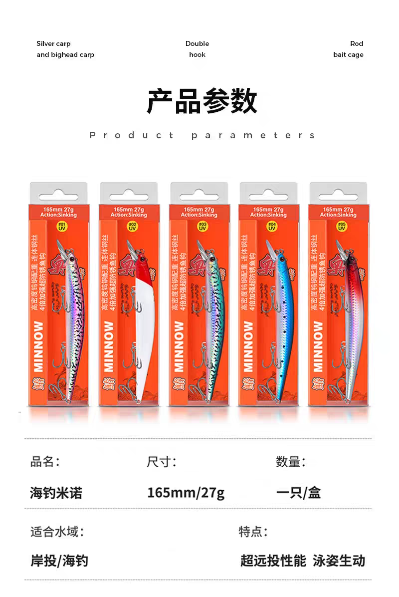 海钓远投近海沉水米诺165mm/27g路亚饵 拖钓马鲛鲅鱼海鲈炮弹米诺 detail 2