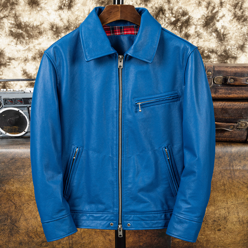 New Spring and Autumn Soft Top-Layer Calfskin Mulholland Genuine Leather Jacket Men's Slim-Fit Leather Jacket Casual Coat