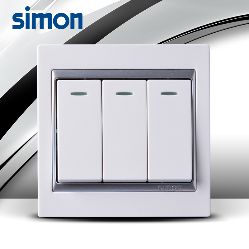 Simon Switch Socket Simon 58 Series Three-Way Single Control with Fluorescent Light, Bright Silver Edge, Old Brand Simtone