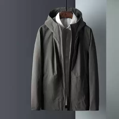 Rich bird windbreaker jacket men's 2021 spring and autumn new high-end business slim mid-length large size hooded jacket