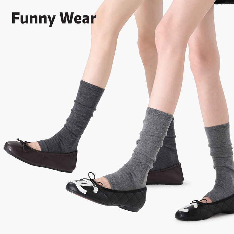 Stepping-Over-Style Sock Covers for Women, Autumn and Winter, Retro College Style Long Socks, Gray Series Calf Covers with Wool Half-Socks