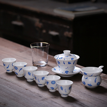 Cai Lian Fu Jie bowl Chinese tea set Creative matte tea set Blue and white cover bowl Kung Fu tea set gift gift