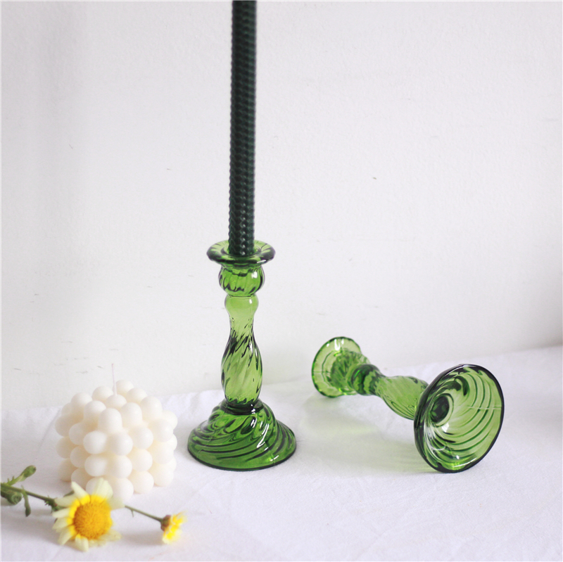 Vintage Retro Dark Green Stained Glass Candle Holder Home Soft Decorative Ornament