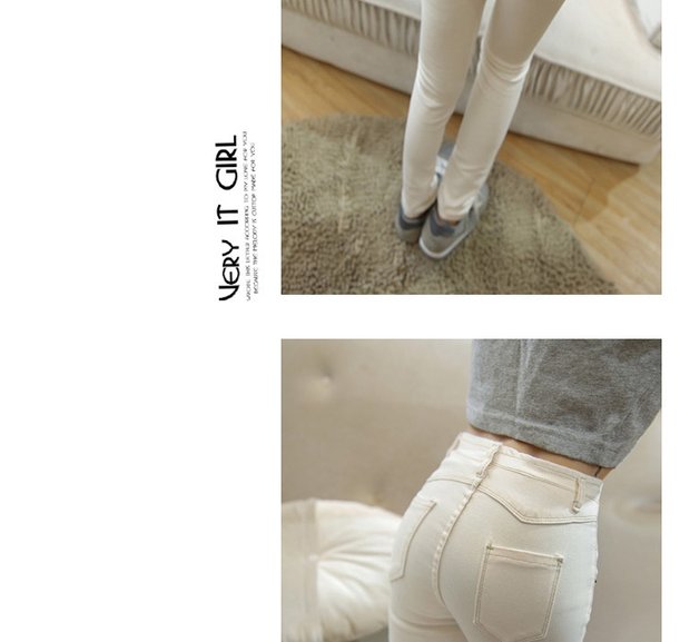 Thu đông mới quần jeans trắng nữ phiên bản Hàn Quốc của quần lọt khe lưng cao quần dài Slim co chân nhỏ bút chì quần shop quần áo nữ