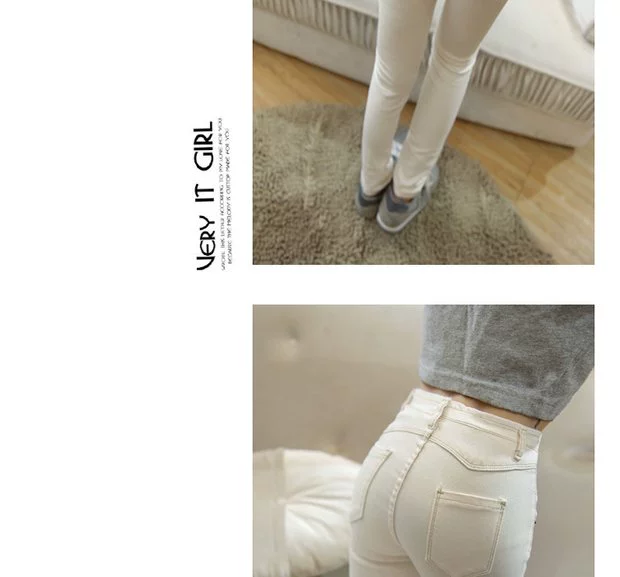 Thu đông mới quần jeans trắng nữ phiên bản Hàn Quốc của quần lọt khe lưng cao quần dài Slim co chân nhỏ bút chì quần quần jean nữ ngắn