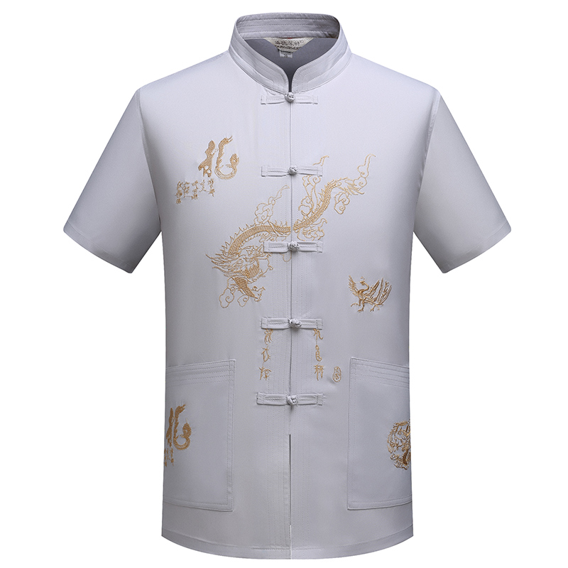 Đàn ông trung niên Tang phù hợp với cổ tay ngắn mùa hè cha Hanfu quốc phục trung niên phong cách Trung Quốc khóa Trung Quốc phong cách Trung Quốc thời trang nam nữ