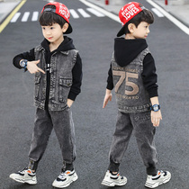Childrens clothing boys spring clothing 2021 new middle-aged childrens spring denim suits boys handsome spring and autumn clothes trendy