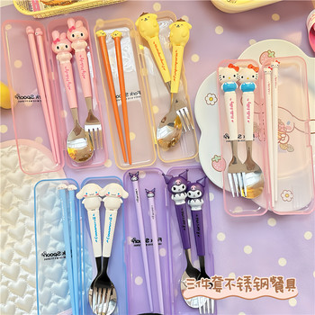 Sanrio Stainless Steel Fork, Spoon and Chopsticks Set for Elementary School Students, Cute Household Portable Kidsren's Spoon and Tableware Three-Piece Set