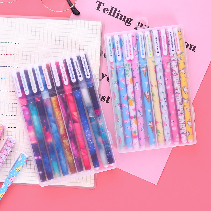 Small fresh and cute Chinese Pen Creative Stationery Color Water-based Pen Students Wholesale 10 sets with black water-based pen