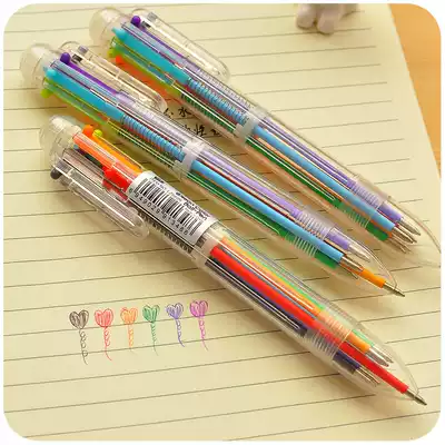 Creative simple transparent 6-color ballpoint pen cute press multi-function color oil pen hand account pen student multi-color pen