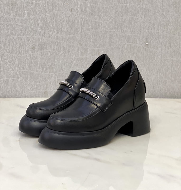 Yissico Genuine New Model Cowhide Punk Style Chunky Heel Thick-Soled Height-Increasing Loafers Women's Shoes 9.5cm