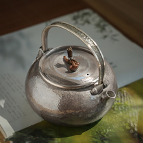 Pure hand-made silver pot Ganoderma lucidum North Village Shizuxiang iron bag lifting beam silver pot sterling silver teapot Japan