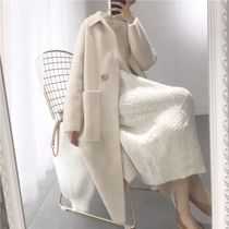 Spring clothing 2019 Korean version of the new medium long style Loose Double-sided Imitation Water Mink Cashmere Cardiovert Coat Cardio-knitted Sweater Woman