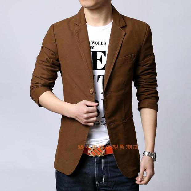 Mùa xuân và mùa thu 2019 mới phù hợp với phiên bản nhỏ của nam giới của bộ đồ tự kinh doanh phù hợp với phiên bản tiếng Hàn của bộ đồ nhỏ cho nam áo khoác cỡ lớn - Cao bồi phong cách vintage nam