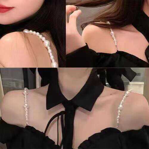 Elegant Pearl Strap Chain Dress with Adjustable and Replaceable Bra Straps, Anti-Slip Off-Shoulder Chain Elegant Pearl Strap Chain Dress with Adjustable and Replaceable Bra Straps, Anti-Slip Off-Shoulder Chain