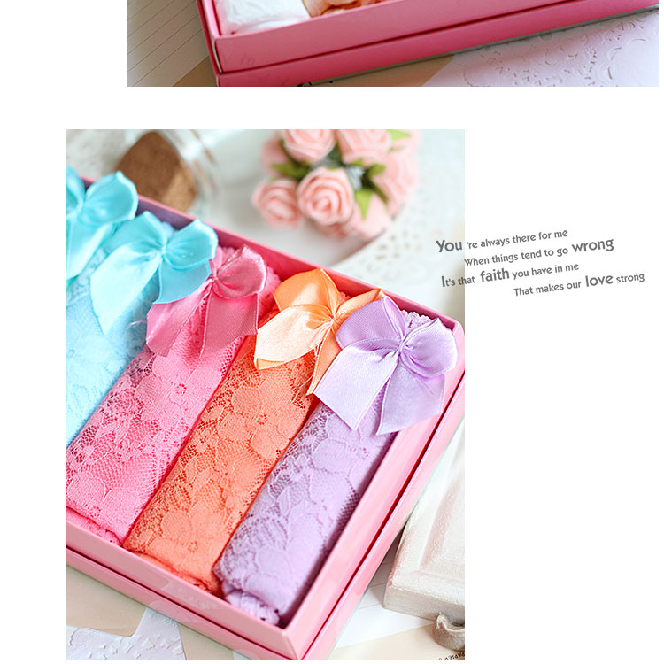 Summer Candy Color Lace Bow Cotton Quần lót Cô gái eo thấp Quần tam giác nữ Hộp quà tặng quần lót nam