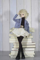 BJD baby dress 1 4 giant baby blue and white striped denim short jacket chiffon Puff skirt set ~ is set ~