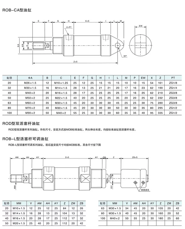 Xi lanh thủy lực mini ROC tròn nhỏ ROB32X50X100X175X400X600 bông tai đơn đuôi phẳng CA xi lanh thủy lực 2 chiều mini xi lanh thủy lực 20 tấn