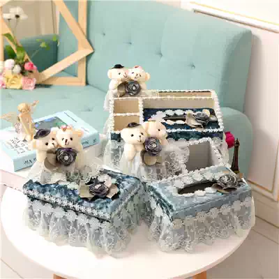 2019 New tissue box fabric lace flower paper towel storage box sundry basket remote control mobile phone finishing box
