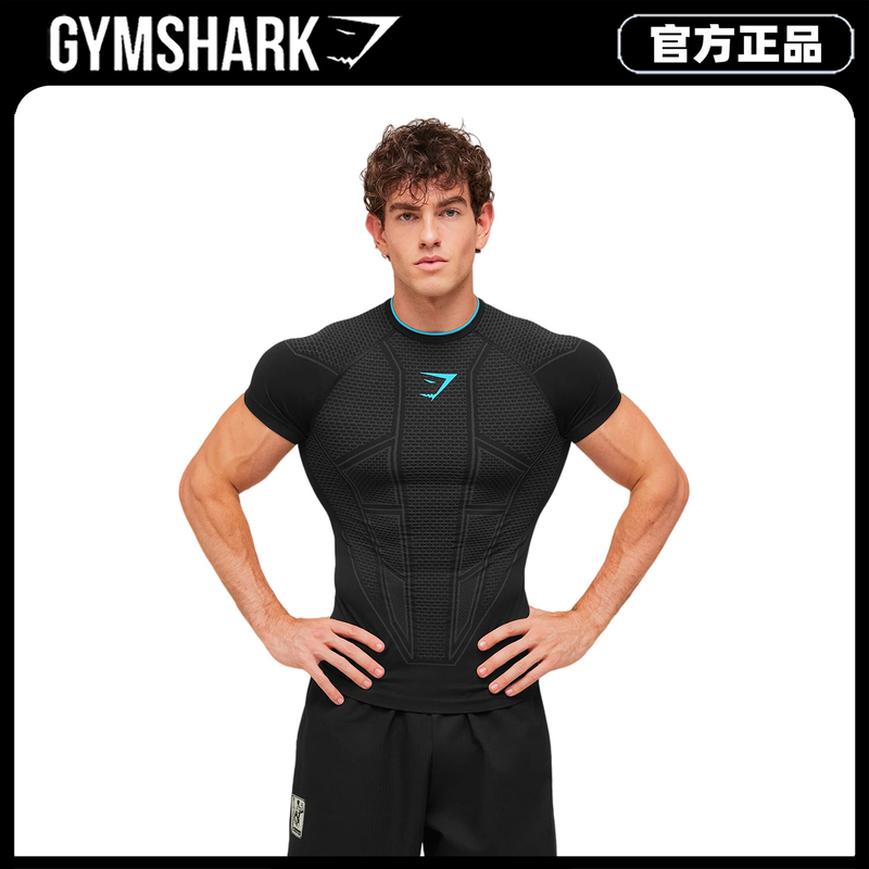 Gymshark Onyx 1.0 Superhero Seamless Short Sleeve Men's Mecha Honeycomb Quick-Drying Fitness Clothing Training T-Shirt
