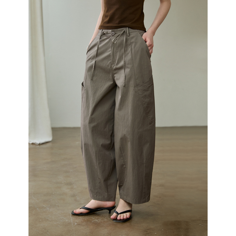 Xu Moxi Versatile Textured Scimitar-Cut Wide-Leg Pants for Women, New Summer Style, Three-Dimensional Cut Straight-Leg Cargo Pants