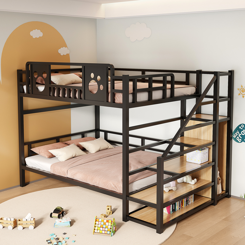 Iron Elevated Bed Sheets Upper Layer Attic Bed Space-Saving Upper Bed and Lower Table Simple Upper and Lower Bunk Bed Kidsren's Steel Frame Bed