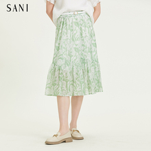 SANI Women's Summer Shopping Mall Same Full Print Mid Waist Fishtail Long Dress Elegant and Elegant Half skirt CQ4806