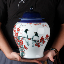 New Chinese ceramics Magpie plum blossom pattern Happy eyebrow ornaments Home porcelain entrance Bogu frame Living room decoration