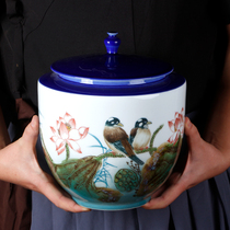 New Chinese ceramics and blue glaze orb jar Porcelain jar Jingdezhen ornaments Home porcelain entrance Bogu frame Living room