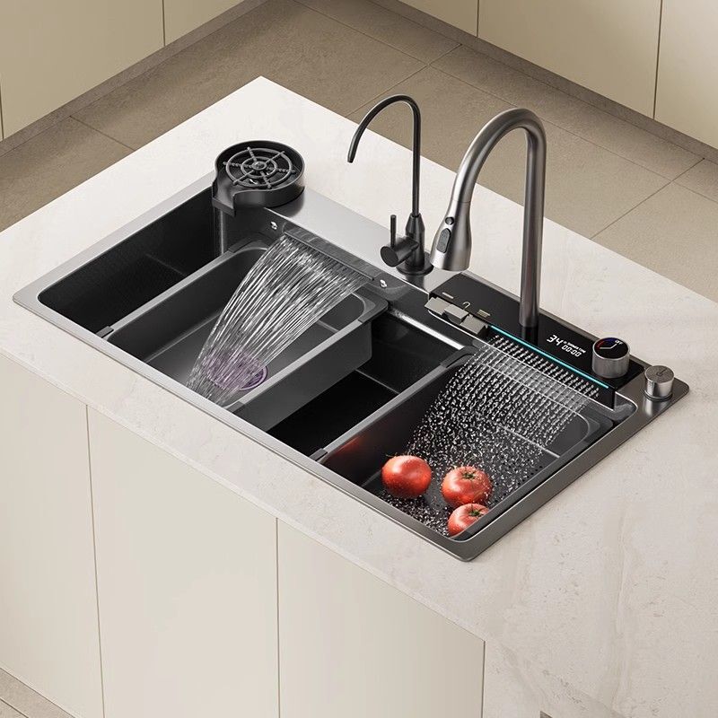 All-Copper Three-Button Piano-Style Multifunctional Shark Digital Display Waterfall Faucet