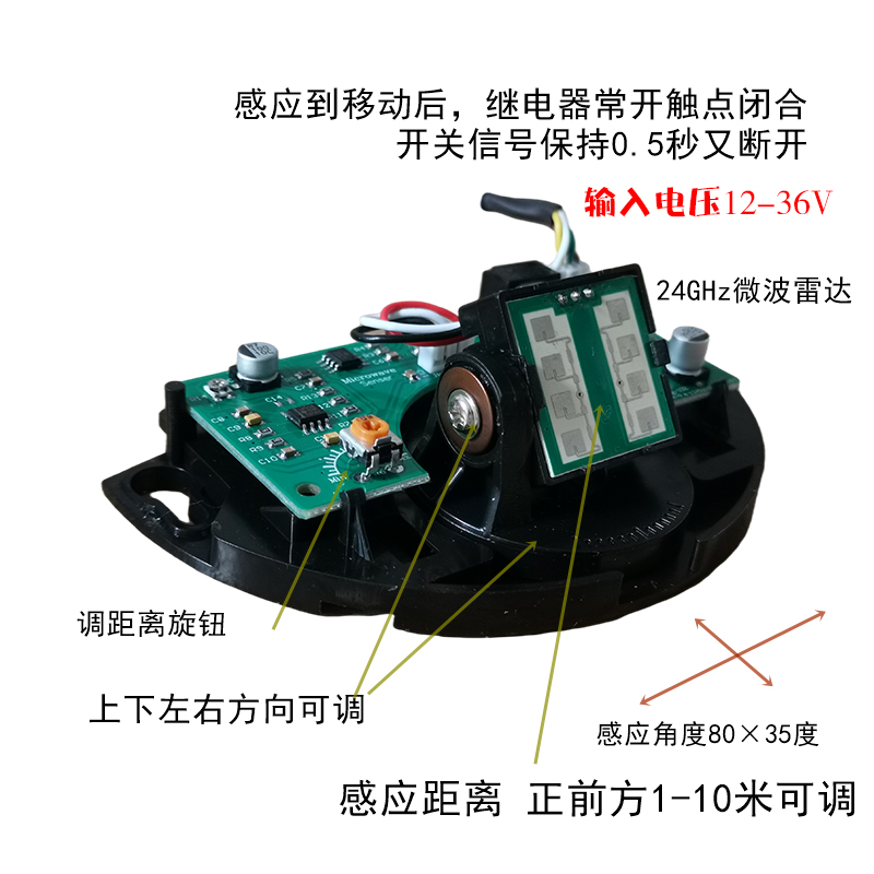 1-10 metre small angle 24G Microwave radar sensor Directed small angle adjustable 0 5 s switch volume open door