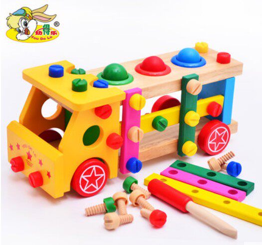 Promotion of children's toy nuts assembly and disassembly combined pile table assembly screw car work with wooden toy