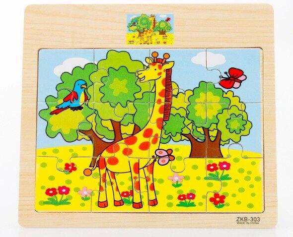 Wood Pellets Woody Wood 12 Pieces Cartoon Animal Puzzle Jigsaw Puzzle Baby Early Education Puzzle Wooden Toys 1-3-Taobao