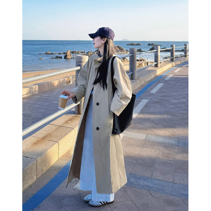 Tall Women's Trench Coat, Extra Long, 2025 Spring and Autumn New Style, Very Stylish, Extra Long, 175 Cm, Khaki Coat