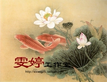 Meticulous painting line drawing bottom draft-double carp picture Lotus line drawing all kinds of meticulous painting bottom draft