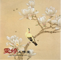Gongbi painting white drawing background -- Magnolia Oriole Chinese painting Calligraphy painting Flowers and birds painting Living room painting Industrial painting