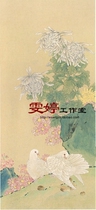 Gongbi painting white drawing background-Chrysanthemum double dove Chinese painting Calligraphy painting Flowers and birds painting Living room painting