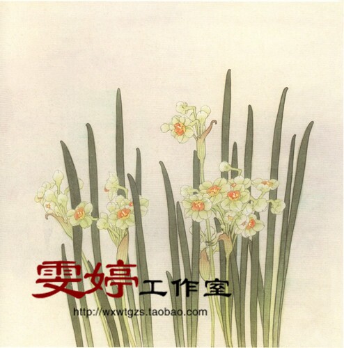 Fine brushwork line drawing manuscript Narcissus flower and bird painting Chinese calligraphy painting homework painting character customization