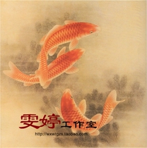 Gongbi line drawing background -- carp lotus drawing white drawing All kinds of Gongbi painting background