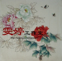 Gongbi painting white sketch background-Peony butterfly flower and bird work painting Gongbi painting background*