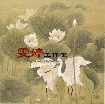 Gongbi painting white sketch Physical white paper background draft Flower and bird line drawing Chinese painting draft Lotus lotus pond egret painting