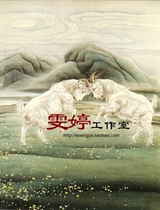 Gongbi painting White drawing background line drawing Sheep happy flowers and birds Animal Chinese painting