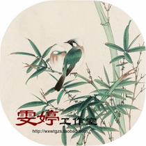 Meticulous painting line drawing draft-fan face round face sketch bamboo Magpie Chinese painting homework painting