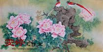 Meticulous painting white drawing draft-Peony Jinji Chinese painting painting flower and bird painting living room painting