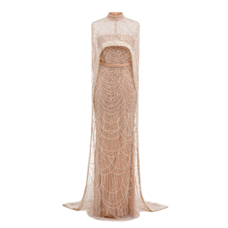 2023 Heavy Handcrafted Wedding Dress for Bride, Toast Dress, Host Evening Dress, Cape-Style Fishtail Dress 2023 Heavy Handcrafted Wedding Dress for Bride, Toast Dress, Host Evening Dress, Cape-Style Fishtail Dress