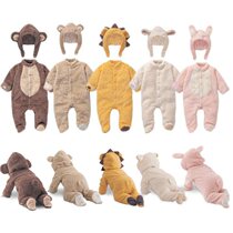 Newborn cotton clothing Baby one-piece winter thickened cotton clothing clothing for young children plush animal shape out climbing clothing