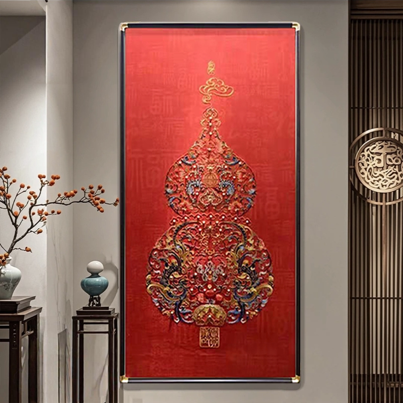 High-End New Suzhou Embroidery Peace Gourd Decorative Painting for Entrance Hall, Vertical Hanging Painting at the End of the Corridor, New Chinese Style Embroidery