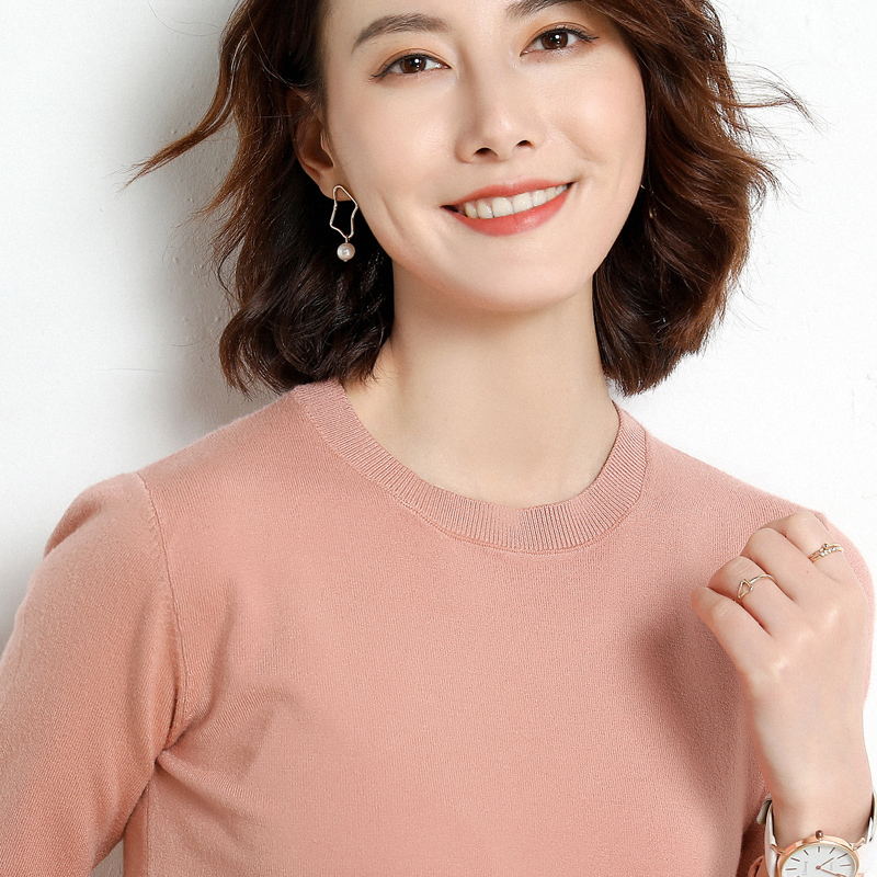 phụ nữ Round-ring áo len cashmere của ngắn lỏng lớn mã dệt kim đáy mùa thu / mùa đông Hàn Quốc phiên bản của cơ thể màu rắn xây dựng áo len dày