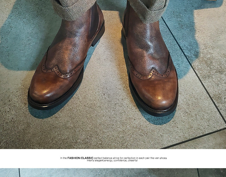 Челси сапоги 英伦复古潮流真皮做旧圆头高帮皮鞋舒适透气切尔西靴百搭马丁靴男